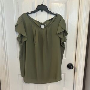 Chic Olive Women's Blouse with Flutter Sleeves